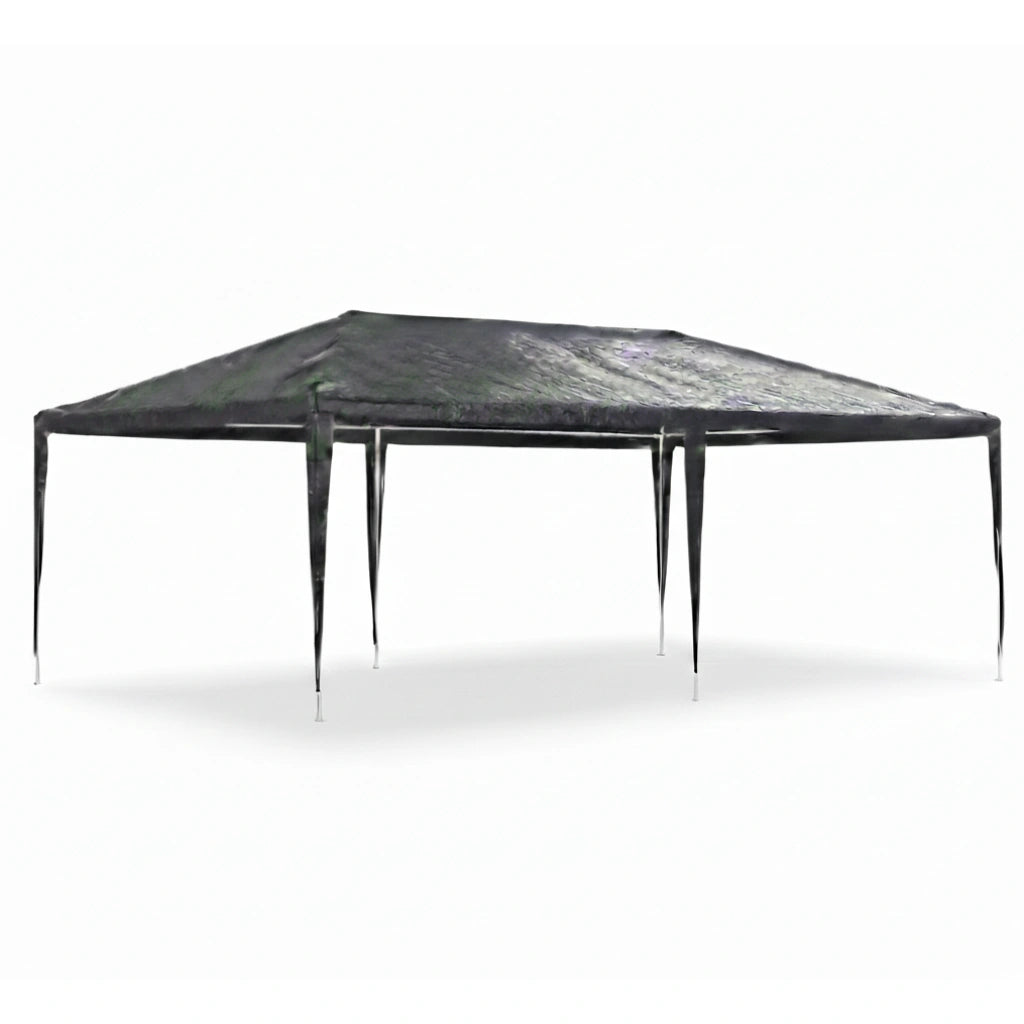 Toit de chapiteau en toile PE anthracite 90g/m² résistant aux UV et à l'eau, vue en contre-plongée.