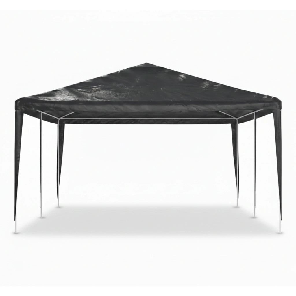 Tente de réception anthracite 4x6 m avec structure en tubes d'acier et toit en polyéthylène sans parois latérales.