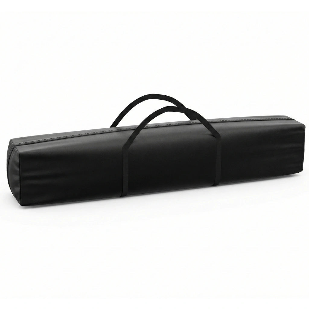 Sac de transport rectangulaire noir avec poignées pour ranger et déplacer la tente pliante.