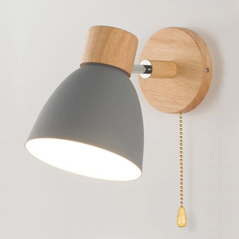 Applique Murale en Bois avec abat-jour conique et tirette | KORA