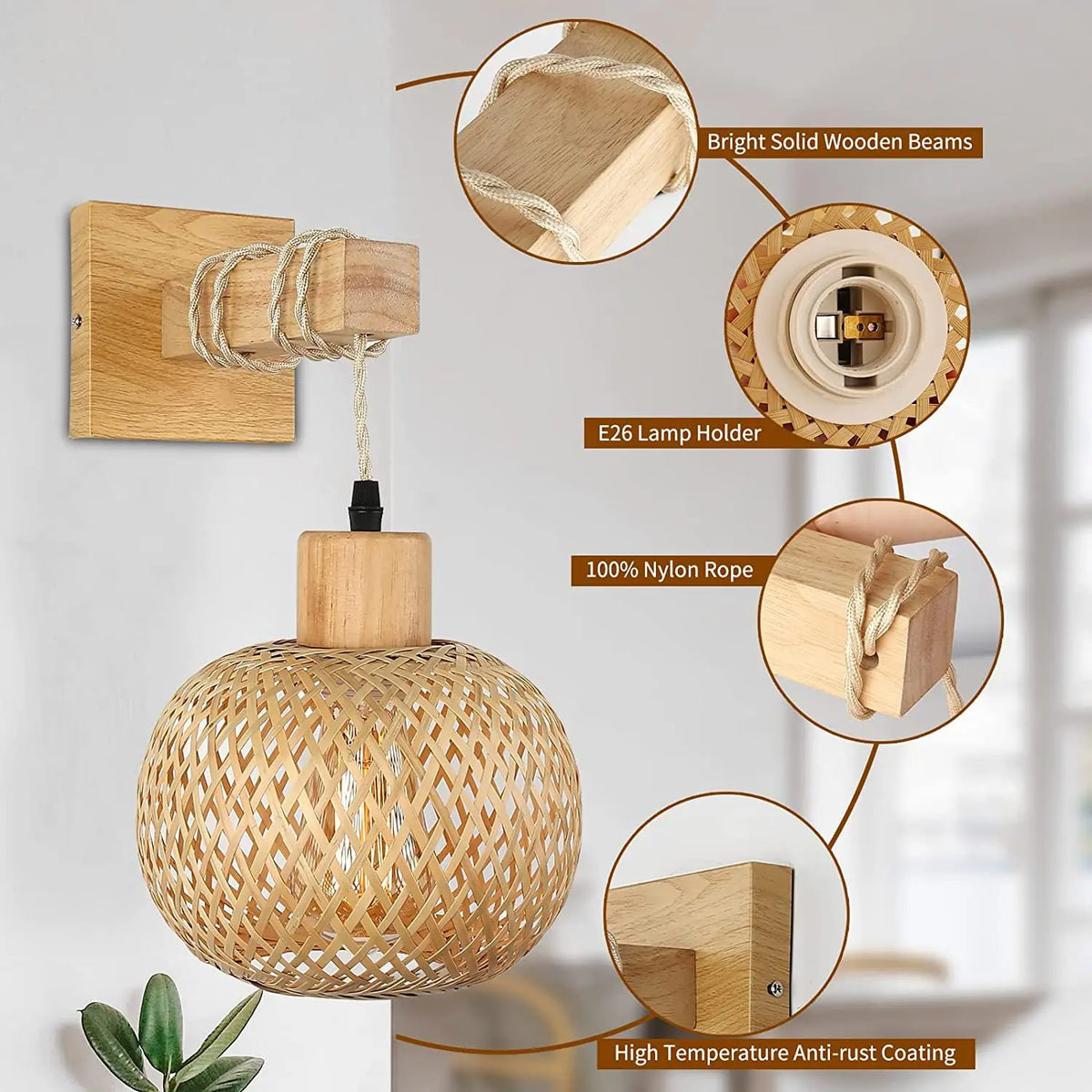 Applique Murale en Bois avec Abat-jour en Bambou | ZYDO
