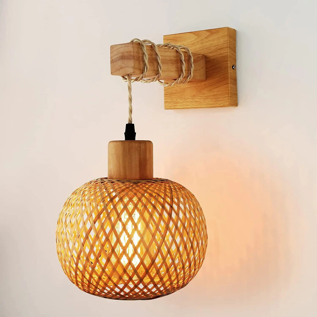 Applique Murale en Bois avec Abat-jour en Bambou | ZYDO