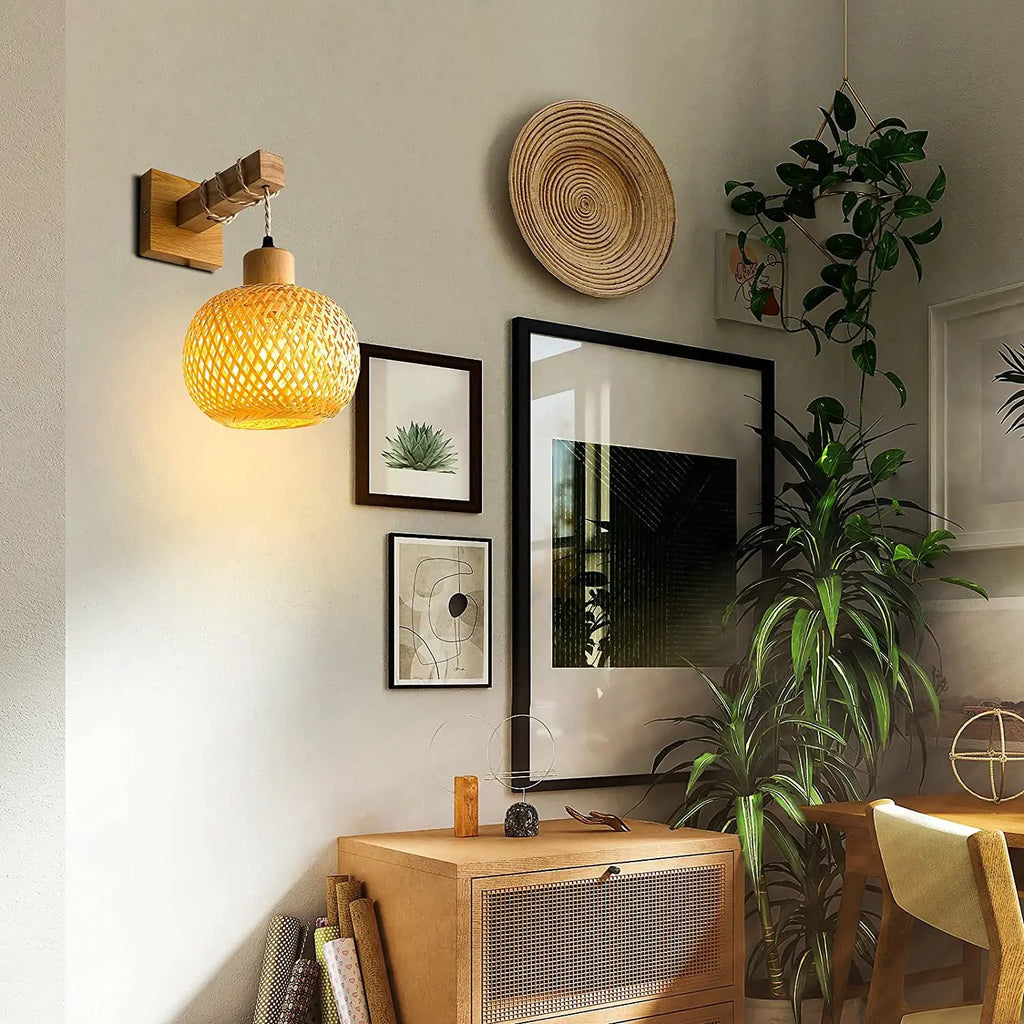 Applique Murale en Bois avec Abat-jour en Bambou | ZYDO